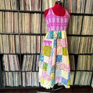 Faerie Patchwork Apron Dress Floral Lace 🩷🧡💛💚🩵💜🤍 Pocket Floral Festival